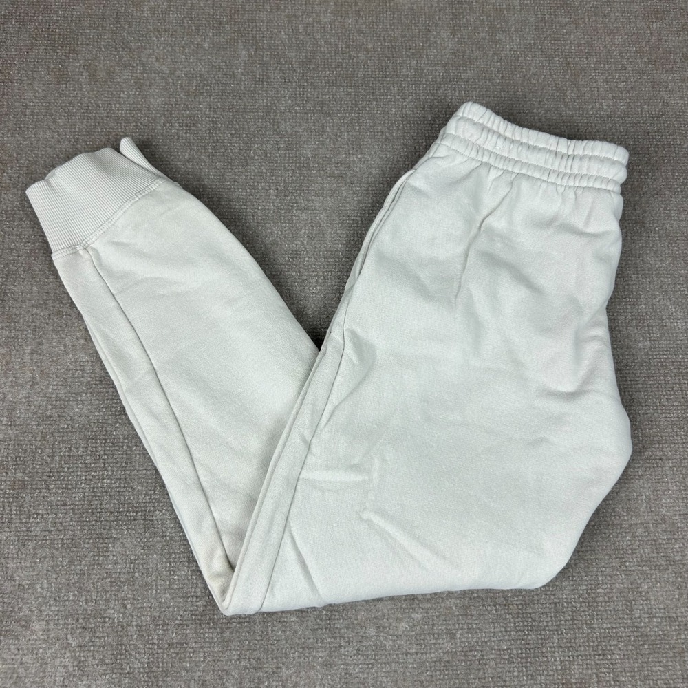 Reebok Jogger Womens XS White Cotton Logo Fleece Lined Drawstring Tapered Leg